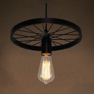 Wagon Wheel Chandelier for a Rustic Farmhouse Look - Single Bulb - Black